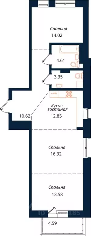 3-к кв. Иркутская область, Иркутск ул. Юрия Левитанского, 16/1 (80.2 ... - Фото 1