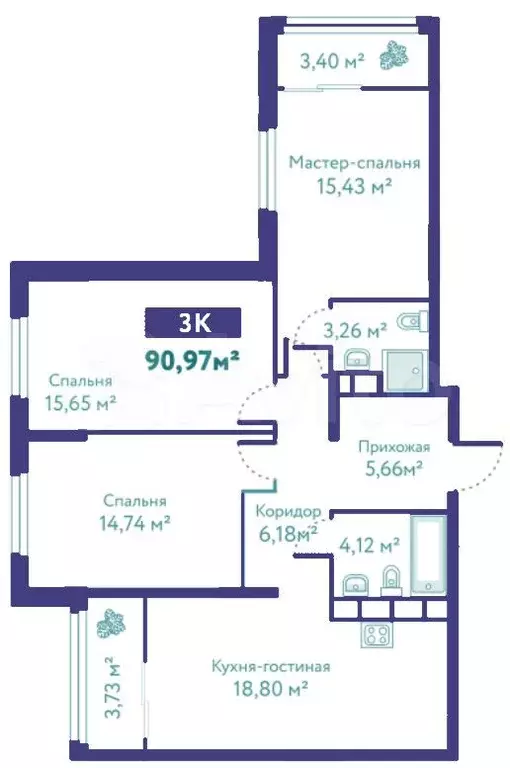 3-к. квартира, 91 м, 4/9 эт. - Фото 1