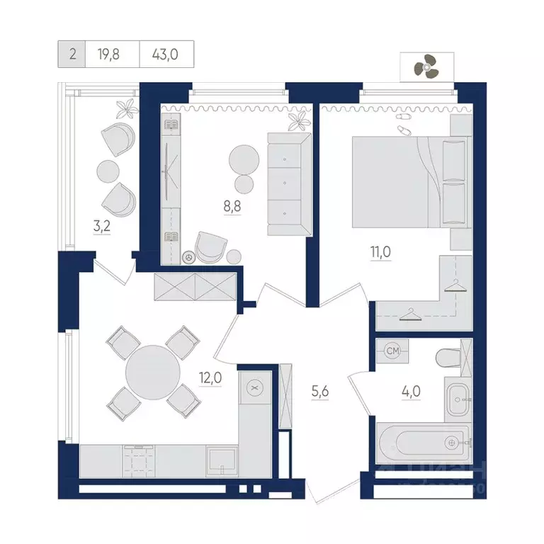 2-к кв. Башкортостан, Уфа ул. Евгения Столярова, 13 (43.0 м) - Фото 1