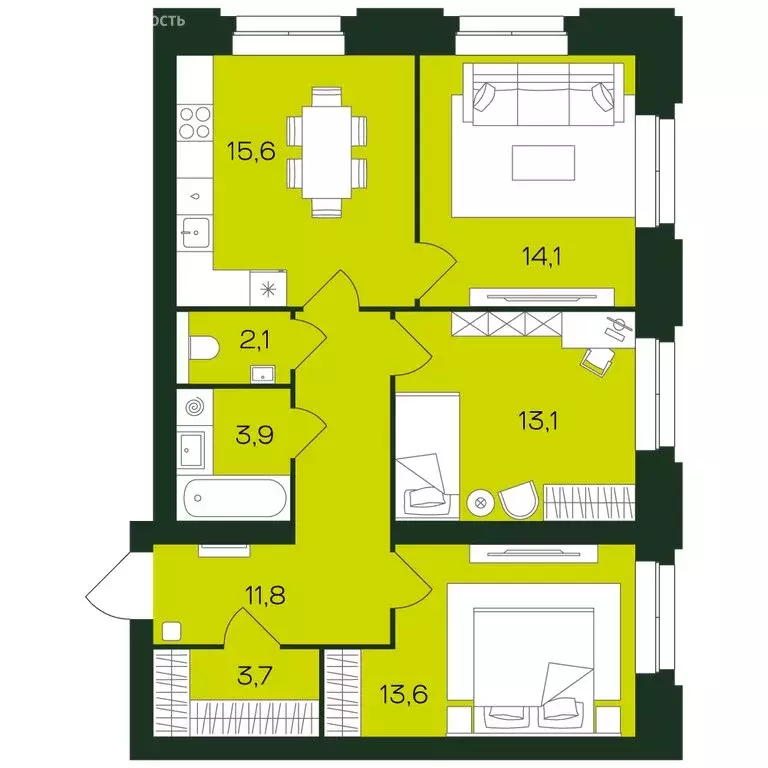 3-комнатная квартира: Чебоксары, Чебоксарский проспект (77.9 м) - Фото 1