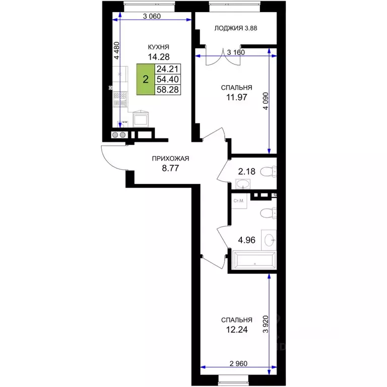 2-к кв. Калининградская область, Гурьевск Включи жилой комплекс (58.28 ... - Фото 1