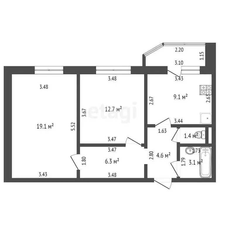 2-комнатная квартира: Орёл, бульвар Молодёжи, 14 (56.3 м) - Фото 1