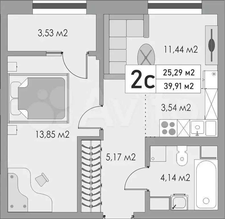 2-к. квартира, 39,9 м, 7/10 эт. - Фото 0
