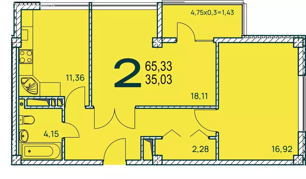 2-комнатная квартира: Туапсе, улица Калараша, 7Г (63.74 м) - Фото 0