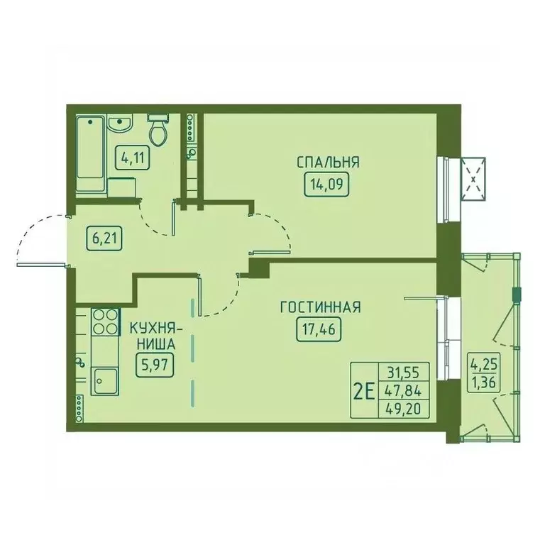 2-к кв. Красноярский край, Красноярск Свободный просп. (49.2 м) - Фото 1