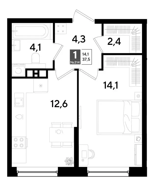 1-комнатная квартира: Краснодар, микрорайон Догма Парк (37.5 м) - Фото 0