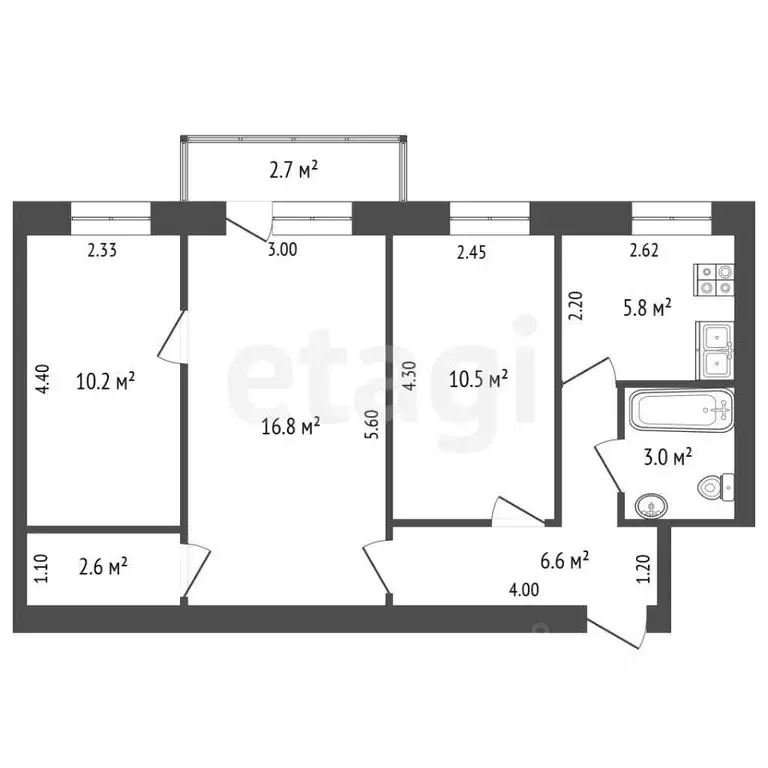 3-к кв. Тверская область, Кимры Комбинатская ул., 11 (55.5 м) - Фото 2