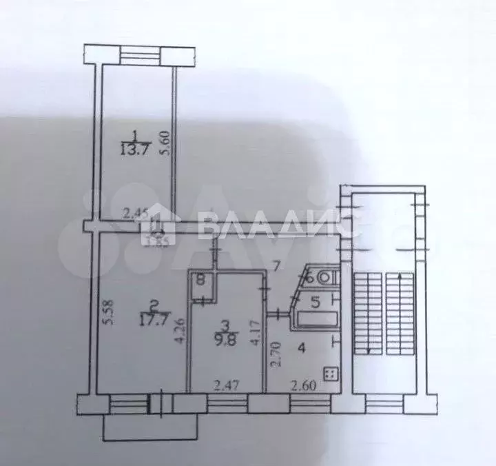 3-к. квартира, 57,7 м, 4/5 эт. - Фото 0