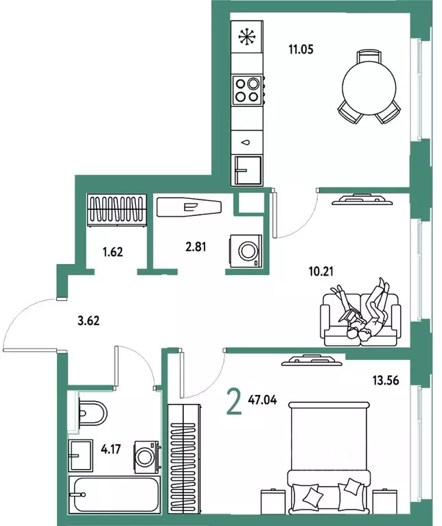 2-к кв. Тюменская область, Тюмень ул. 50 лет Октября, 61к1 (47.04 м) - Фото 1