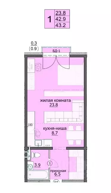 Студия Пензенская область, Пенза ул. Яшиной, 6 (43.2 м) - Фото 1