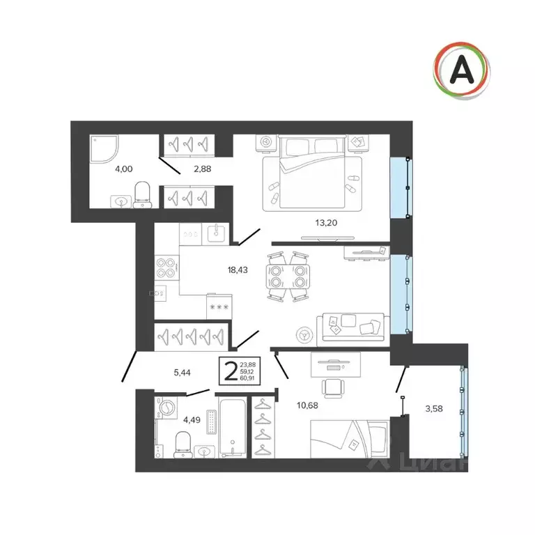 2-к кв. Брянская область, Брянск Советская ул., 122 (60.91 м) - Фото 0