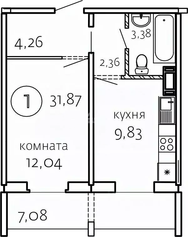 1-к кв. Челябинская область, Челябинск ул. Маршала Чуйкова, 32 (31.87 ... - Фото 1