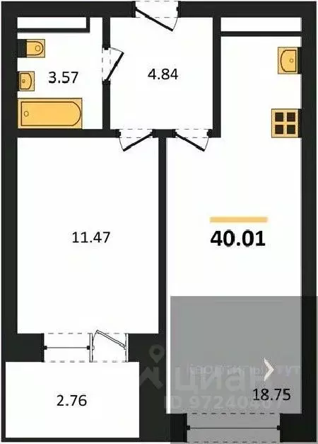 1-к кв. Воронежская область, Воронеж Транспортная ул., 58 (40.01 м) - Фото 0
