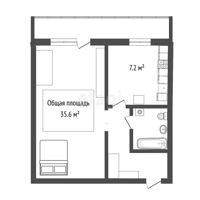 1-комнатная квартира: Томск, улица Елизаровых, 48/9 (35.6 м) - Фото 0