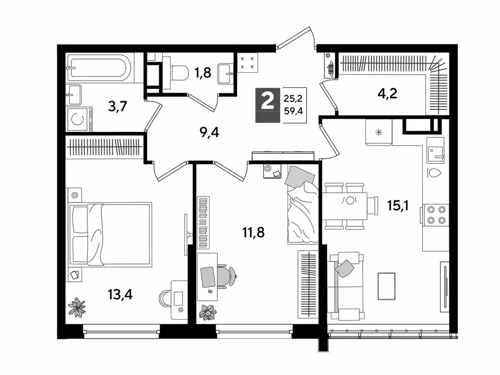 2-комнатная квартира: Краснодар, микрорайон Догма Парк, улица Марины ... - Фото 1
