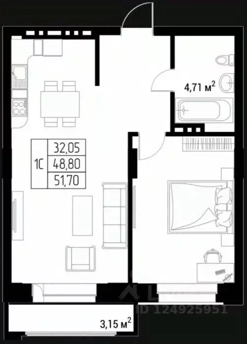 Студия Алтай, Горно-Алтайск Олимп жилой комплекс (51.56 м) - Фото 1