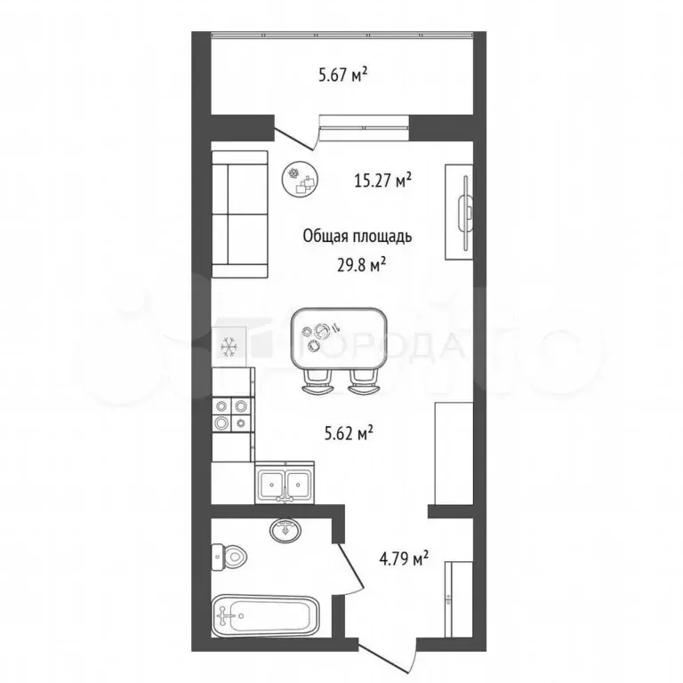 Квартира-студия, 29,8 м, 14/17 эт. - Фото 1