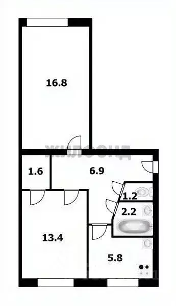 Квартира, 2 комнаты, 44.8 м - Фото 1