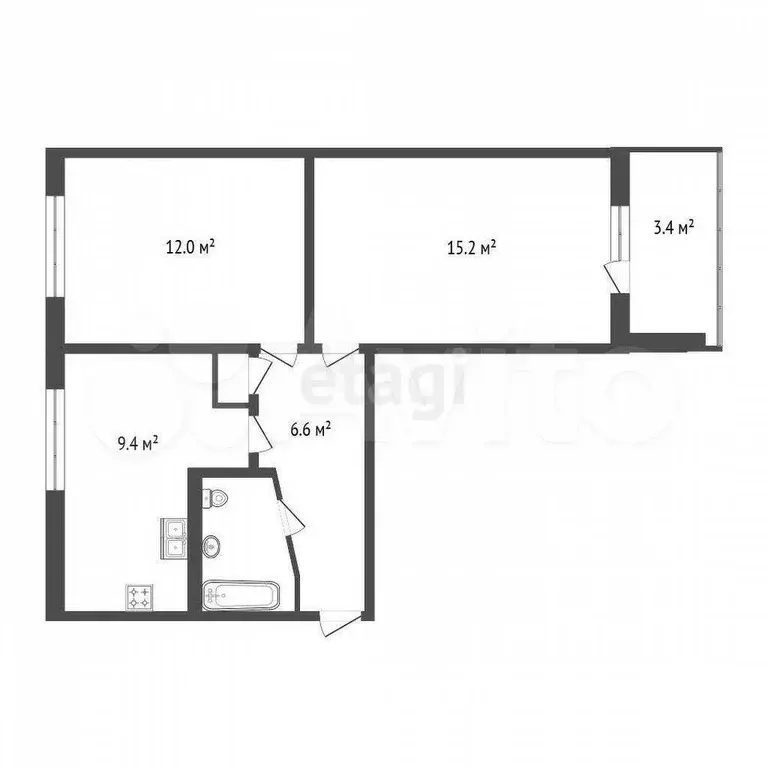 2-к. квартира, 47 м, 2/9 эт. - Фото 1