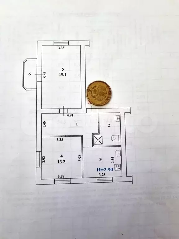 2-к. квартира, 54,5 м, 1/3 эт. - Фото 0