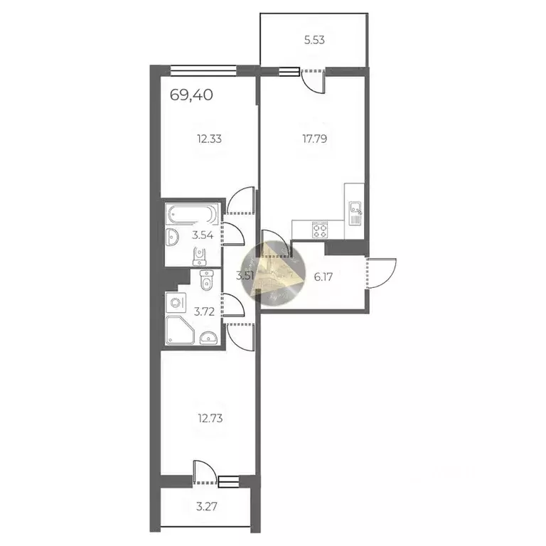 2-к кв. Санкт-Петербург ш. Суздальское, 8 (69.4 м) - Фото 2