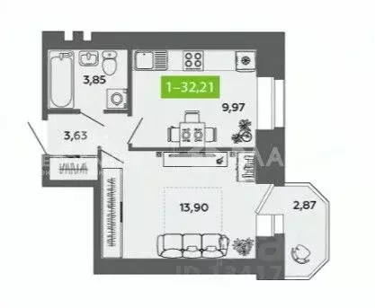 1-к кв. Архангельская область, Северодвинск ул. Ломоносова, 79к1 ... - Фото 2