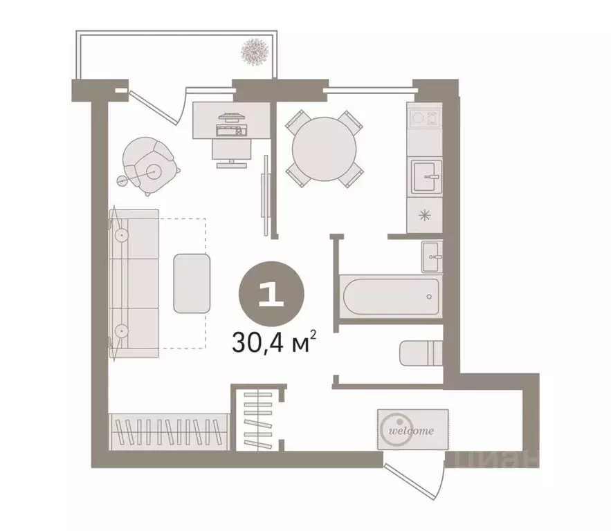 1-к кв. Тюменская область, Тюмень ул. Республики, 158 (30.4 м) - Фото 2