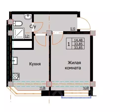 1-к кв. Ставропольский край, Ессентуки  (33.85 м) - Фото 0