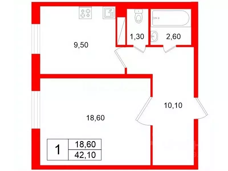 1-к кв. Санкт-Петербург Альпийский пер., 32 (42.1 м) - Фото 1