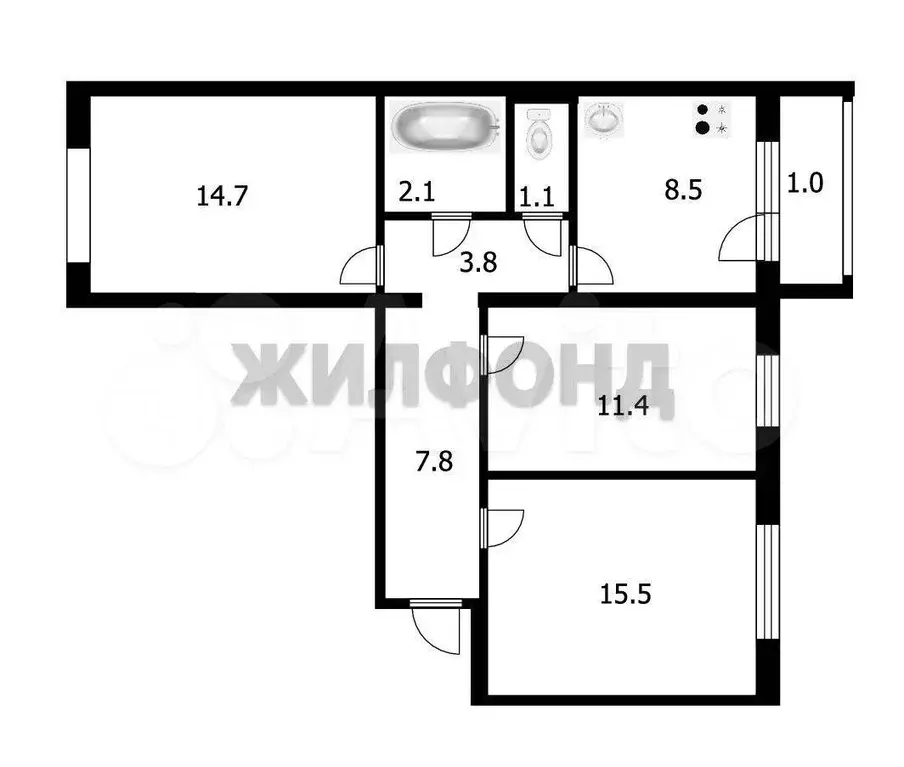 3-к. квартира, 64,9 м, 2/2 эт. - Фото 0