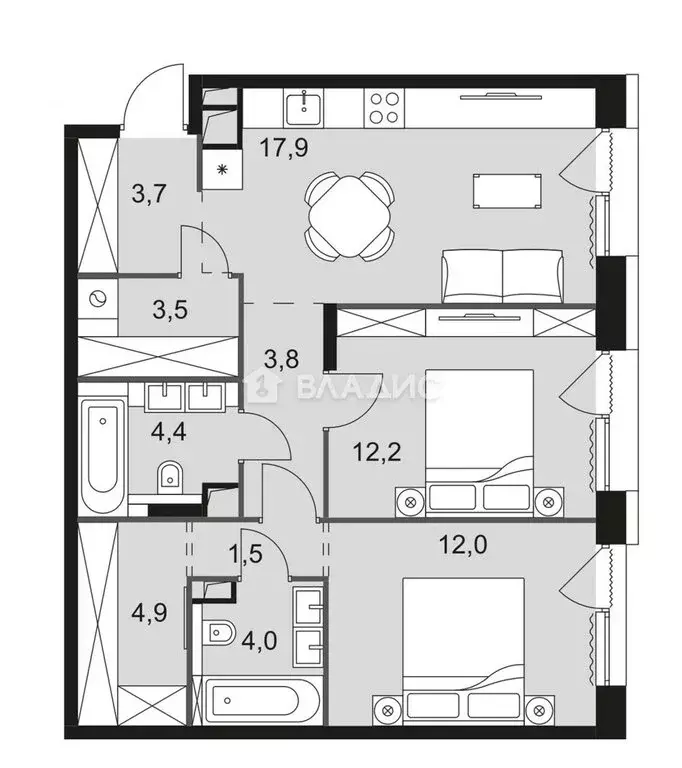 3-комнатная квартира: Москва, Снежная улица, 22с3 (68.4 м) - Фото 1