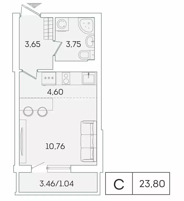 1-комнатная квартира: Мурино, Графская улица, 6к4 (22.8 м) - Фото 0