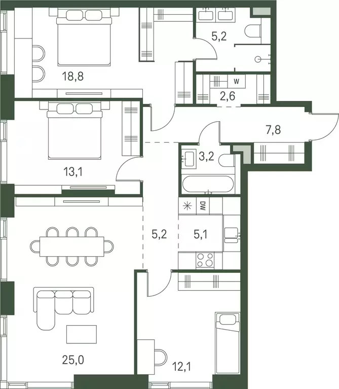 3-к квартира, 98.1 м - Фото 0