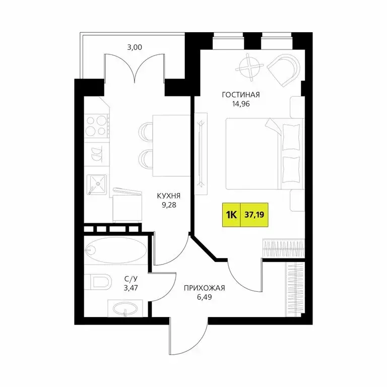 1-комнатная квартира: Республика Дагестан, Дербент (37.19 м) - Фото 1