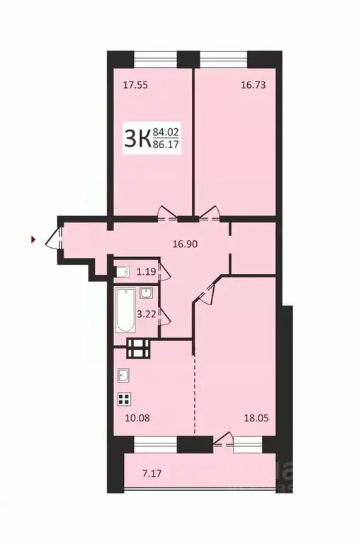 3-к кв. Санкт-Петербург Новоколомяжский просп., 11 (86.3 м) - Фото 1