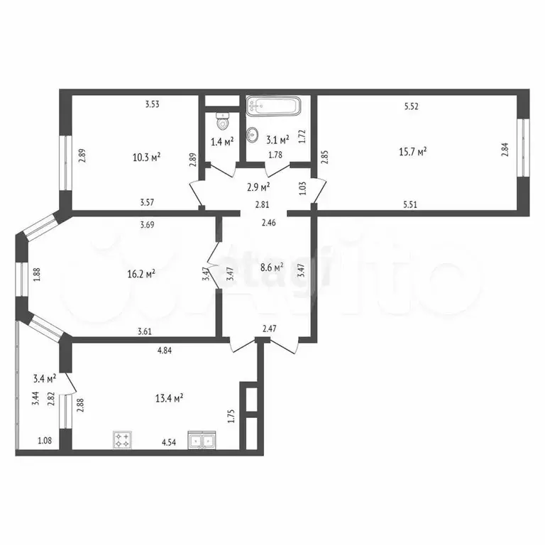 3-к. квартира, 71,6 м, 4/9 эт. - Фото 0