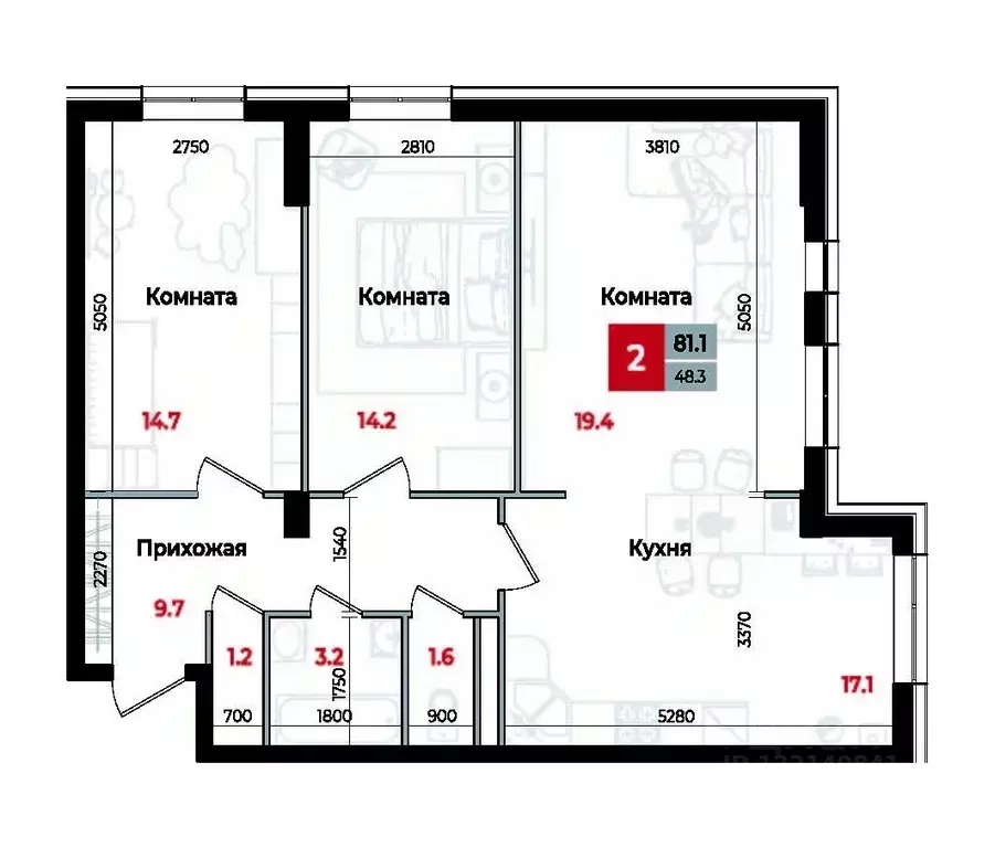 3-к кв. Ставропольский край, Невинномысск Новая ул., 1 (81.1 м) - Фото 1