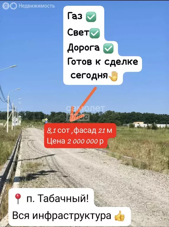 Участок в посёлок Табачный, 3-я Малиновая улица (8.1 м) - Фото 0