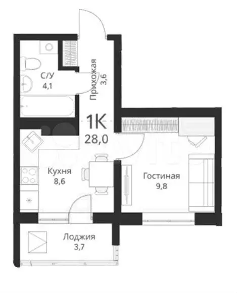1-к. квартира, 28 м, 5/16 эт. - Фото 0