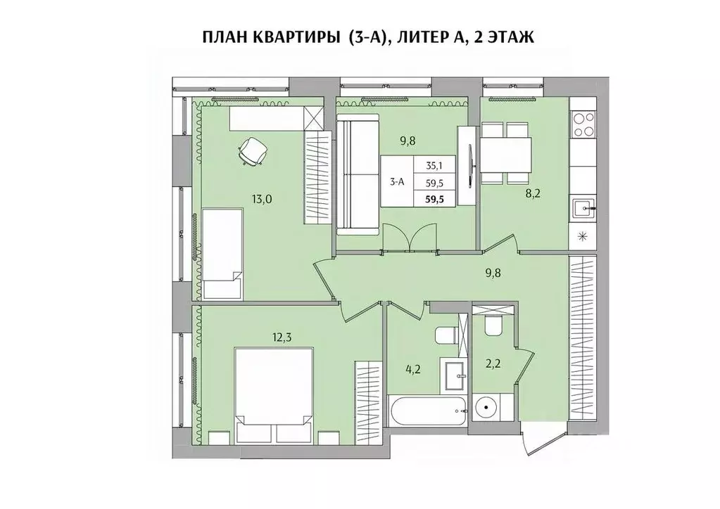 3-к кв. Нижегородская область, Нижний Новгород Якорная ул. (59.5 м) - Фото 0