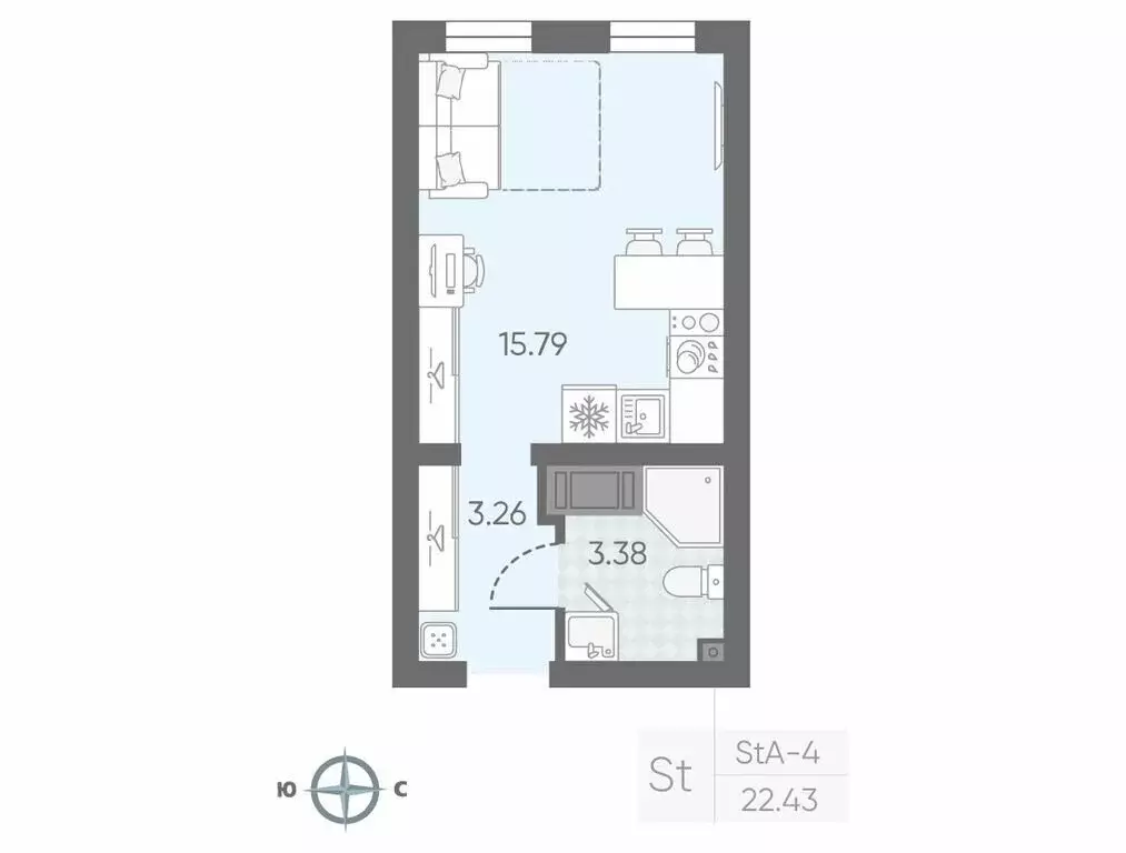 Квартира-студия: Санкт-Петербург, улица Маршала Казакова, 21 (21.63 м) - Фото 0