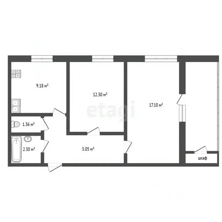2-к кв. Тюменская область, Тюмень Одесская ул., 44 (50.4 м) - Фото 2