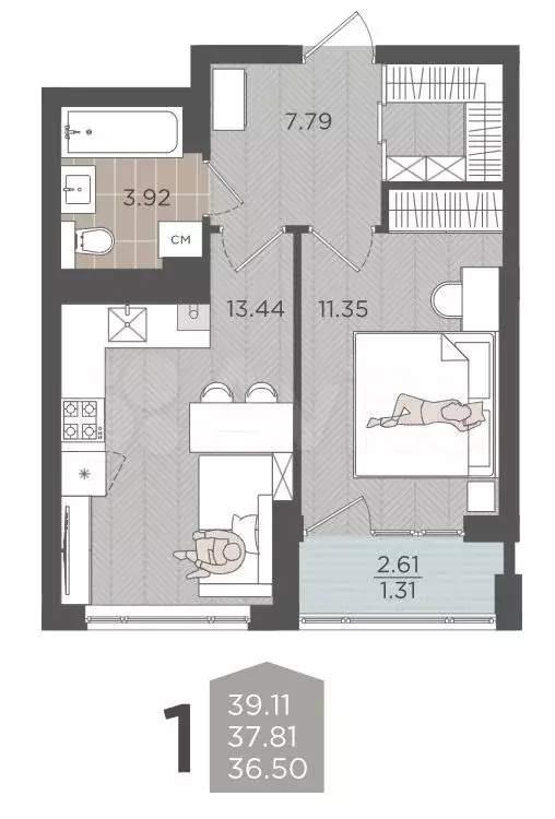 1-к. квартира, 37,8 м, 4/9 эт. - Фото 1