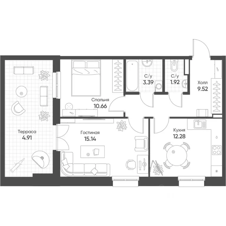 2-к кв. Татарстан, Казань Квартал Сюита жилой комплекс (57.82 м) - Фото 0