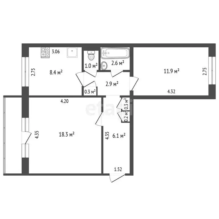 2-комнатная квартира: Миасс, улица 8 Марта, 120 (52 м) - Фото 1