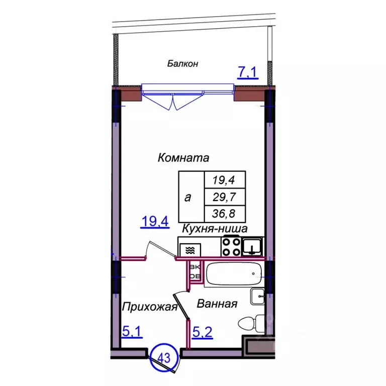 Студия Калининградская область, Светлогорск Балтийская ул. (36.8 м) - Фото 1