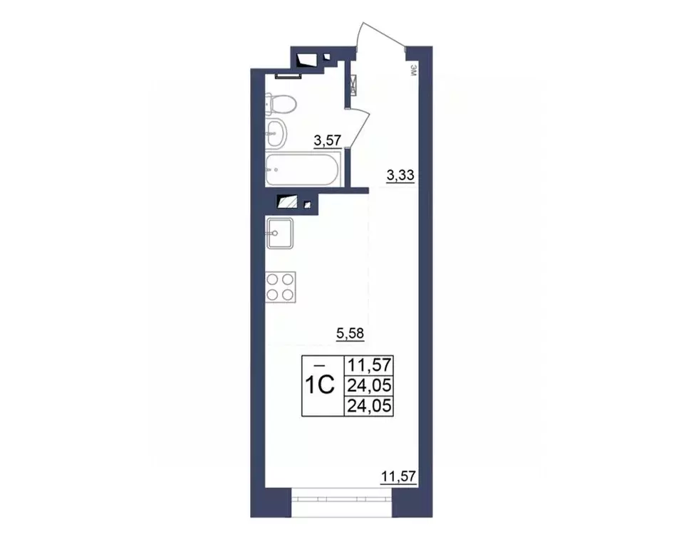 Студия Башкортостан, Уфа Космос жилой комплекс, лит1 (24.05 м) - Фото 0