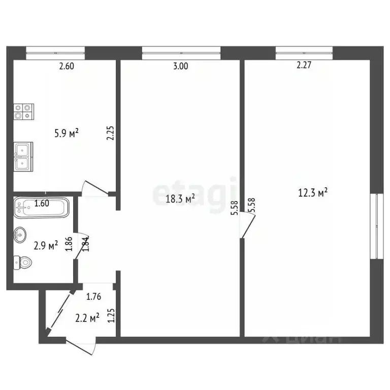 2-к кв. Самарская область, Самара ул. Красных Коммунаров, 14 (43.0 м) - Фото 2