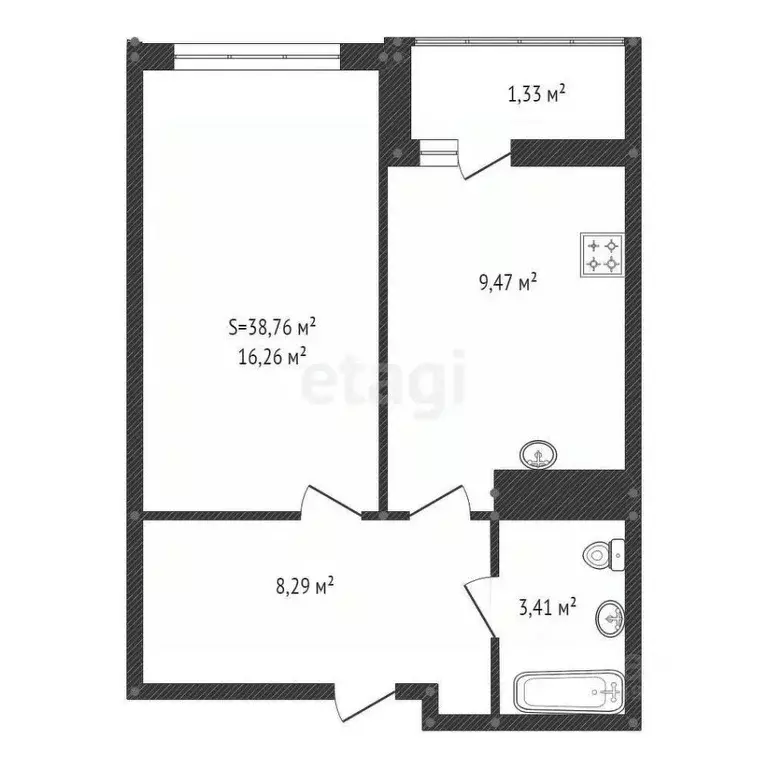 1-к кв. Башкортостан, Уфа просп. Дружбы Народов, 61 (38.76 м) - Фото 1