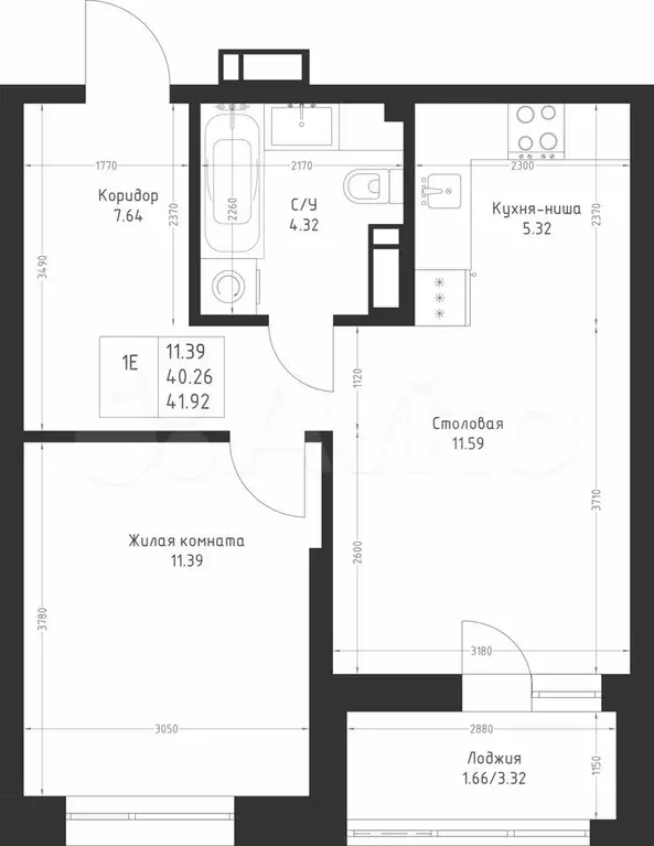 1-к. квартира, 41,9 м, 3/23 эт. - Фото 1
